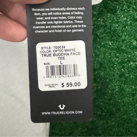 True Religion White Short Sleeve Tee with Smiley Detail - Picture 2 of 5